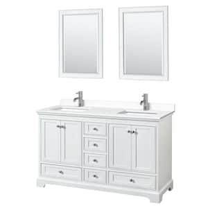 Deborah 60 in. W x 22 in. D Double Vanity in White with Cultured Marble Vanity Top in White with Basins and Mirrors