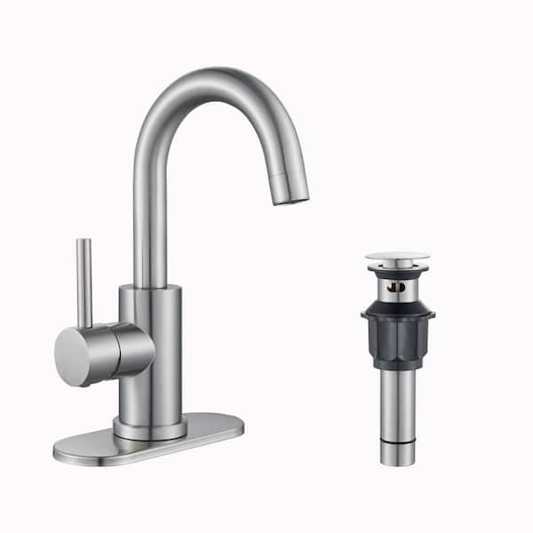 Single Handle Modern Bar Faucet With Swing Spout Deckplate Included in Brushed Nickel