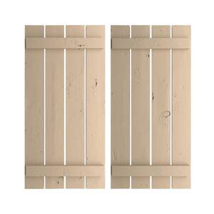 23.5 in. x 24 in. Timberthane Polyurethane 4-Board Spaced Board-n-Batten Knotty Pine Faux Wood Shutters Pair