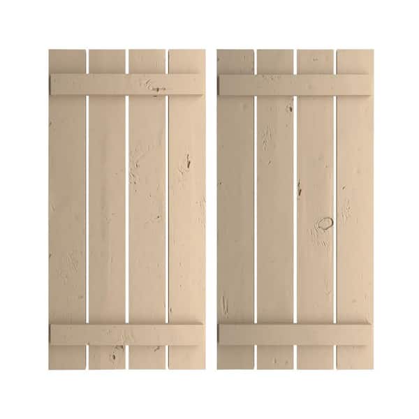 Ekena Millwork 23.5 in. x 26 in. Timberthane Polyurethane 4-Board Spaced Board-n-Batten Knotty Pine Faux Wood Shutters Pair