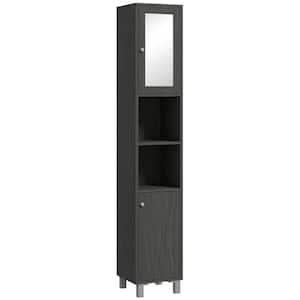 11.75 in. W x 11 in. D x 70.75 in. H Gray Linen Cabinet with Mirror and Adjustable Shelves in Gray