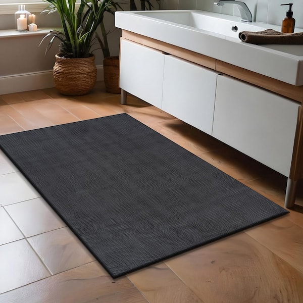 Serenity Dark Gray Solid 2 ft. X 3 ft. Modern Door Mat Non Skid Soft Indoor Area Rug