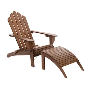 29 in. x 36 in. Natural Brown Foldable Wood Adirondack Chair with Footrest, Set of 1