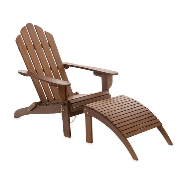 Evergreen Enterprises 29 in. x 36 in. Natural Brown Foldable Wood Adirondack Chair with Footrest, Set of 1