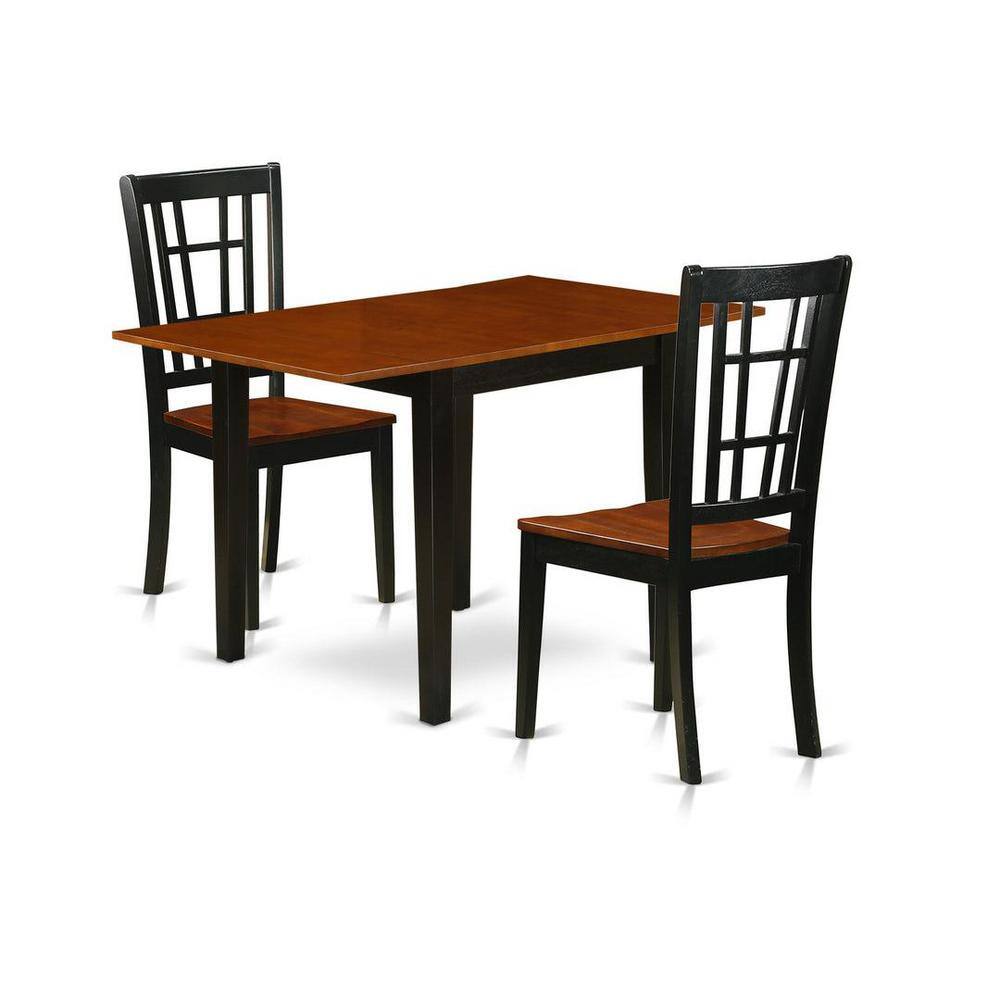 3-Piece Black and Cherry Finish Solid Wood Top Dining Table Set