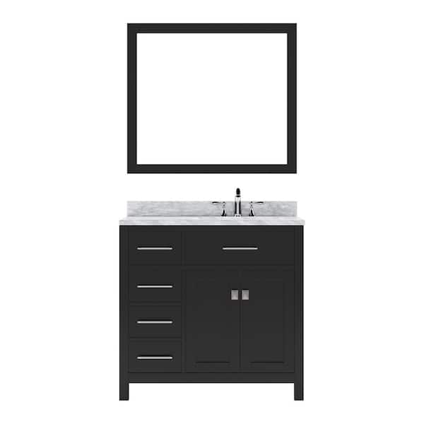 Virtu USA Caroline Parkway 36 in. W x 22 in. D x 35 in. H Single Sink Bath Vanity in Espresso with Marble Top and Mirror