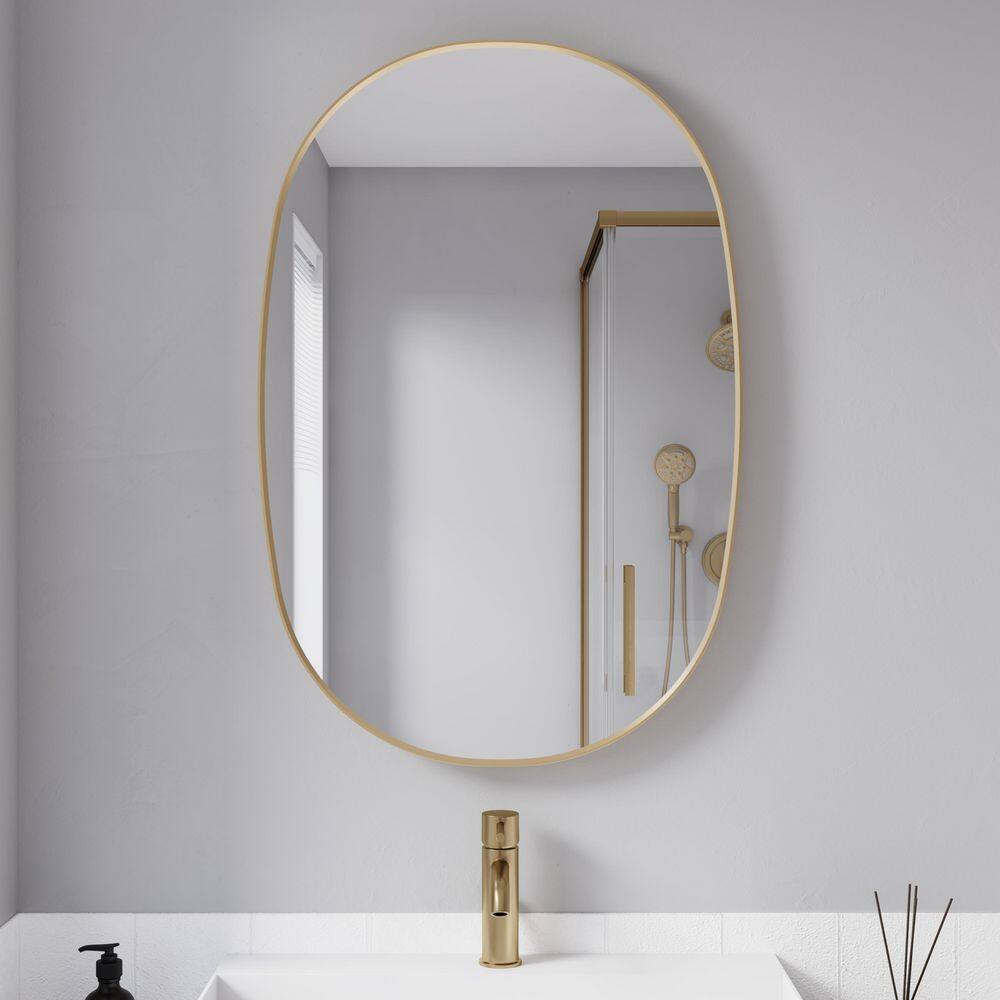 24 in. W x 36 in. H Oval Aluminum Framed Wall Bathroom Vanity Mirror in Brushed Gold Modern Decorative Mirrors, Vertical price history on PriceWatchPro