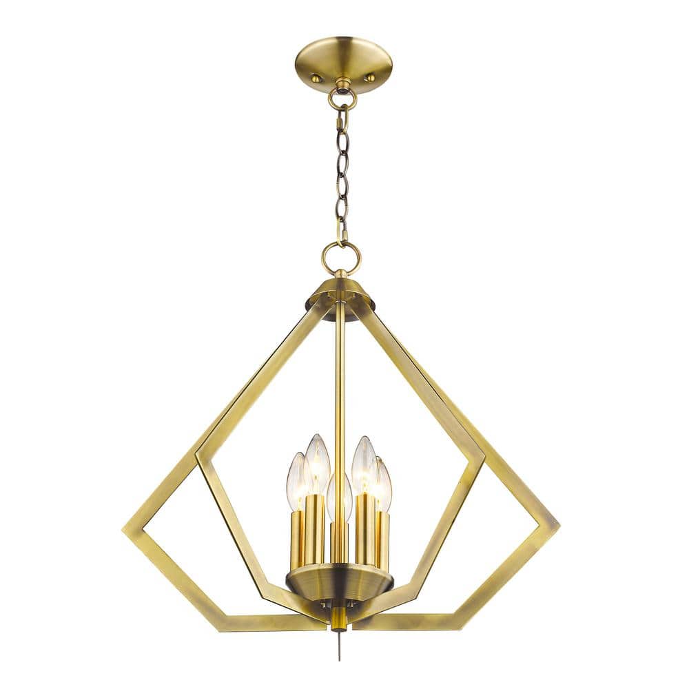 Antique Brass Crystal 5-Light Candelabra Chandelier