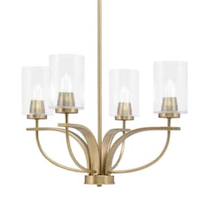 Olympia 4-Light Uplight Chandelier New Age Brass Finish 4 in. Clear Bubble Glass