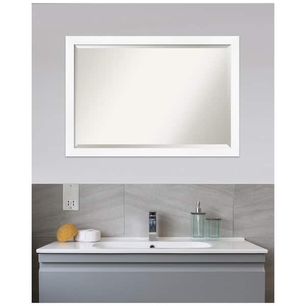 Medium Rectangle Matte White Beveled Glass Modern Mirror (27.25 in. H x 39.25 in. W)