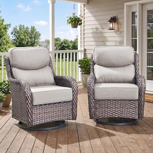 MoonLuxe Brown Swivel Glider Wicker Outdoor Rocking Chair with Beige Olefin 6 in. Thick Cushions (2-Pack)