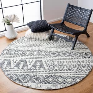 Abstract Ivory/Black 6 ft. x 6 ft. Tribal Round Area Rug