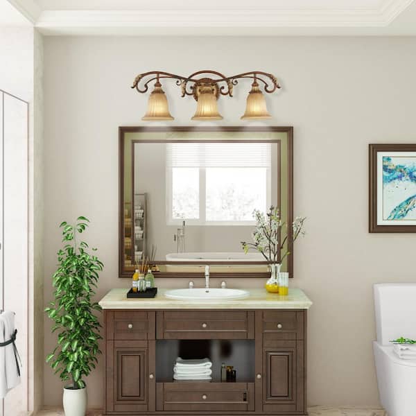 Villa Verona 3 Light Verona Bronze with Aged Gold Leaf Accents Bath Vanity