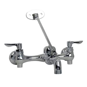 Exposed Yoke 2-Handle Wall-Mount Utility Faucet with Top Brace in Polished Chrome