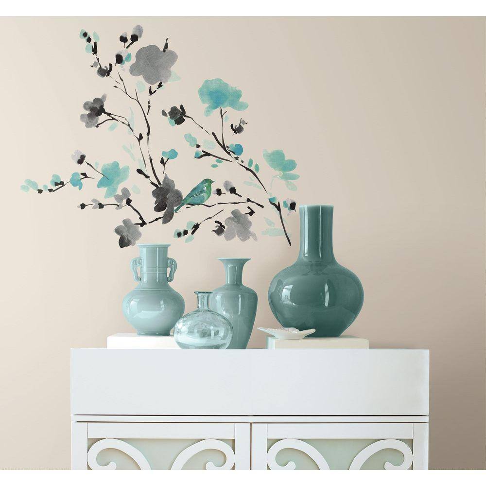 Blossom Watercolor Bird Branch Peel and Stick Wall Decals