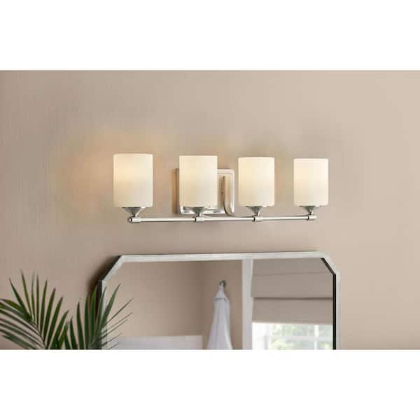 Hampton Bay Darlington 29.5 in. 4-Light Brushed Nickel Vanity Light with Frosted Opal Glass Shades