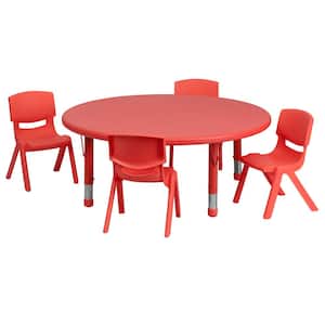 5-Piece Round Metal Top Table and Chair Set in Red