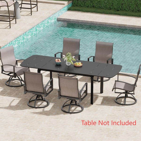 Black 6-Piece 360° Swivel and 15° Rocking Outdoor Dining Chairs in Augustine Ashe with Arms