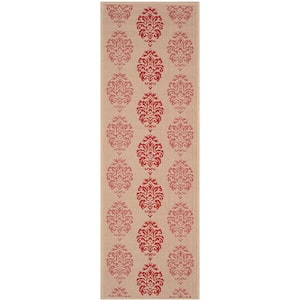 Courtyard Natural/Red 2 ft. x 14 ft. Floral Indoor/Outdoor Patio  Runner Rug