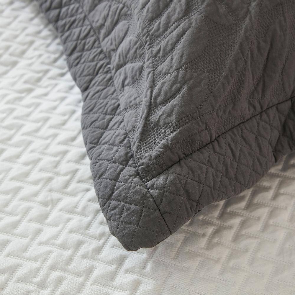 Dark Grey Reversible Cotton Queen Bedspread Set