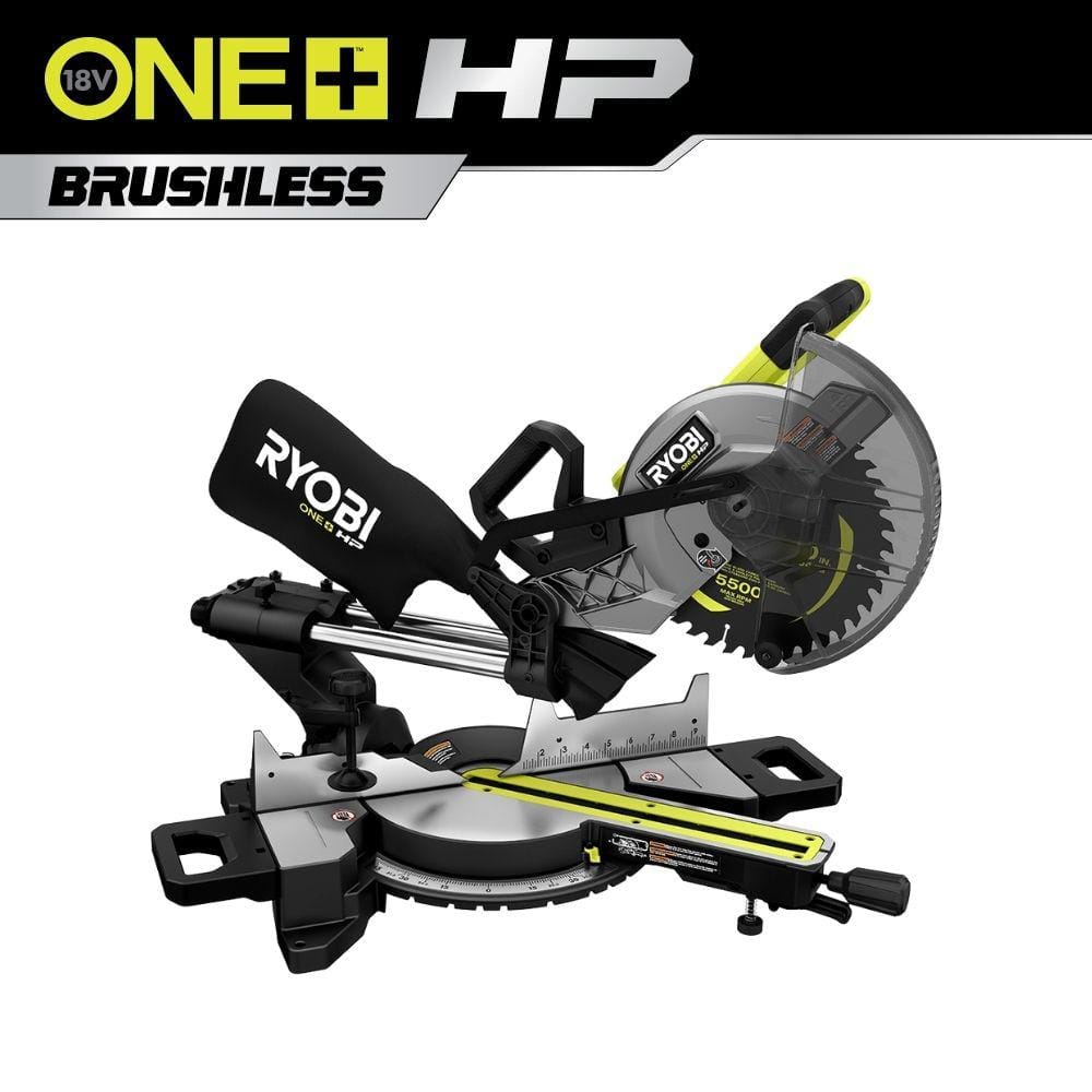 RYOBI ONE+ HP 18V Brushless Cordless 10 in. Sliding Compound Miter Saw  (Tool Only) PBLMS01B The Home Depot
