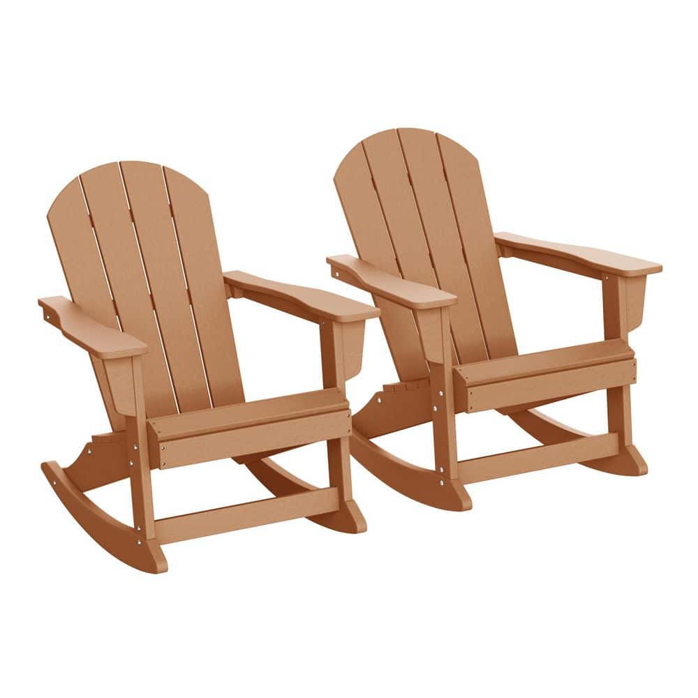 Laguna 2-Pack Fade Resistant Outdoor Patio HDPE Poly Plastic Classic Adirondack Porch Rocking Chairs in Teak price history on PriceWatchPro