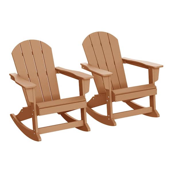 Laguna 2-Pack Fade Resistant Outdoor Patio HDPE Poly Plastic Classic Adirondack Porch Rocking Chairs in Teak