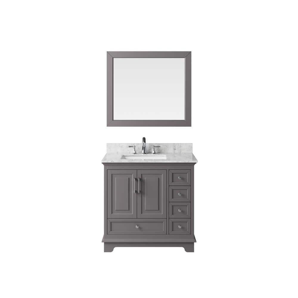 Exclusive Heritage 36 in. Bath Vanity in Taupe Grey with Marble Vanity