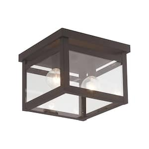 Lyford 8 in. 2-Light Bronze Flush Mount with Clear Glass