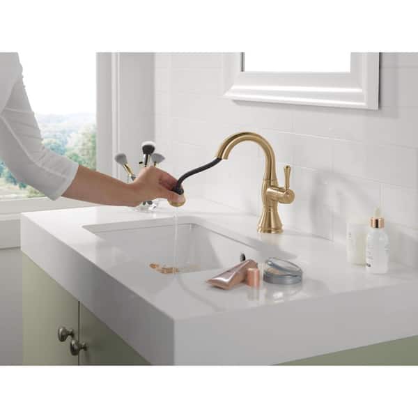 Cassidy Gold Single-Handle Single-Hole Bathroom Faucet with Pull-Down Spout in Champagne Bronze