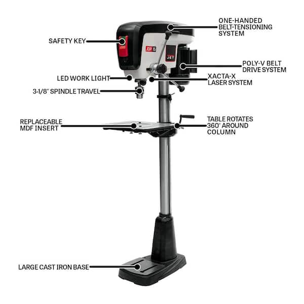 Jet 3/4 HP 15 in. Floor Standing Drill Press with LED worklight