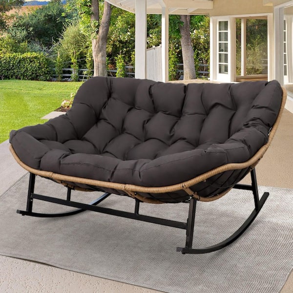 Double Wicker Outdoor Rocking Chair Loveseat, Oversized 2