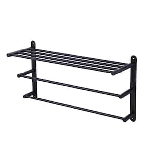 24 in. Matte Black 3-Tier Wall Mounted Towel Rack with Mounting Hardware in Stainless Steel