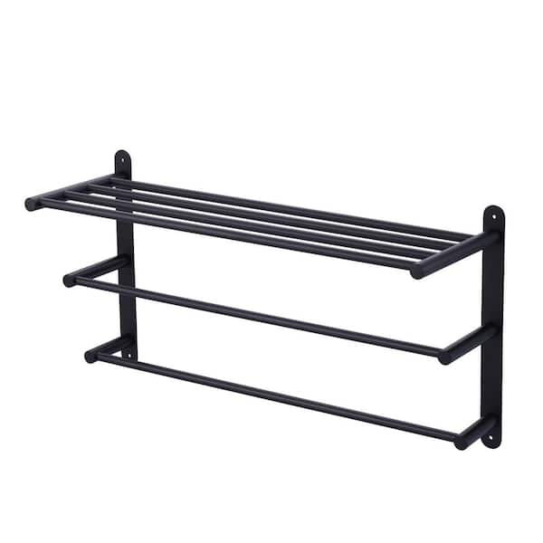 WOWOW 24 in. Matte Black 3-Tier Wall Mounted Towel Rack with Mounting Hardware in Stainless Steel