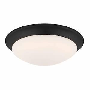 11 in. 120-Watt Equivalent Satin Bronze 2700K CCT LED Ceiling Light Flush Mount with Frosted White Glass Shade