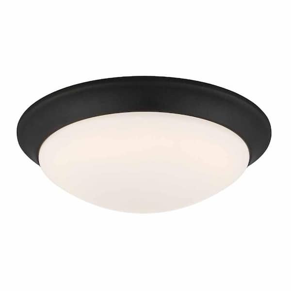 Hampton Bay Stetson 11 in. Transitional Satin Bronze 5CCT Integrated LED Flush Mount with Frosted Clear Glass Shade for Kitchen