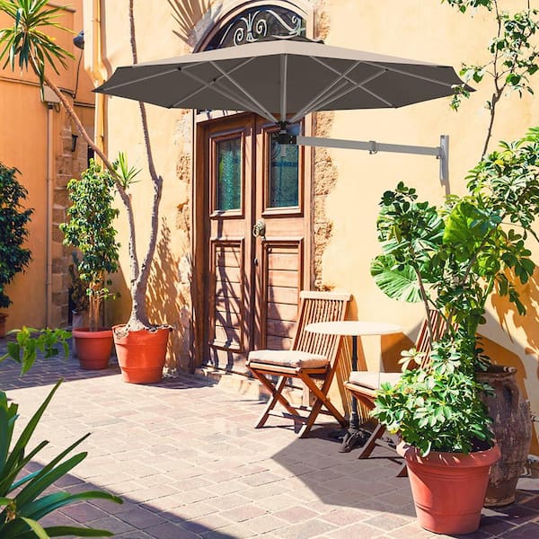 8 ft. Cantilever Patio Wall Mounted Umbrella Parsol with Adjustable Pole in Tan