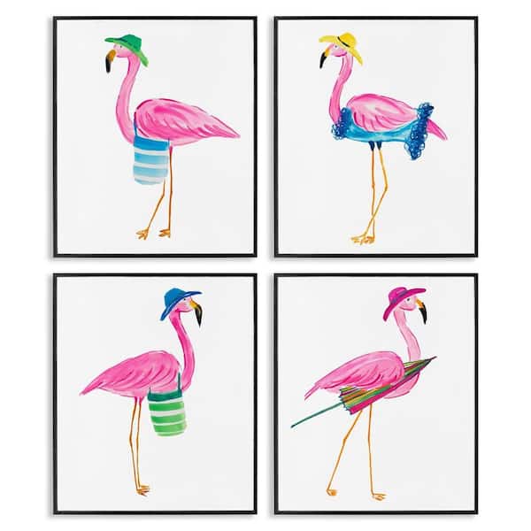 Fun Beach Flamingos by Julie DeRice 4-Pieces Black Framed Coastal Giclee Art Print 14 in. x 11 in.