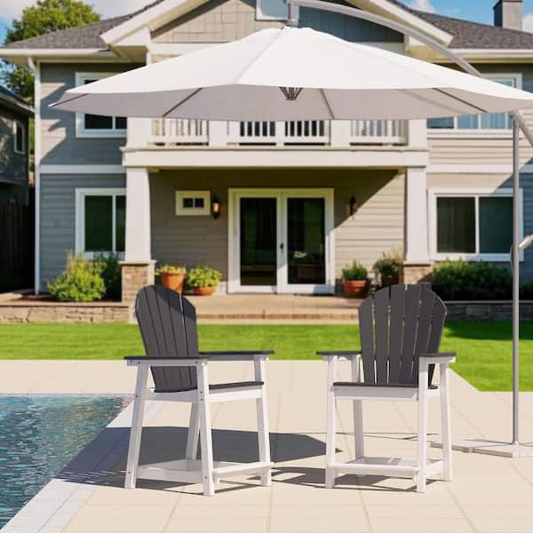 Yardgrace White and Gray HDPE Tall Adirondack Chair (Set of 2) High Back Footrest Widened Arms