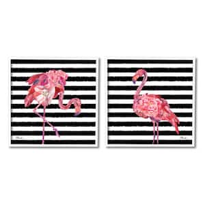 Bold Striped Flamingo Blossoms Design By Paul Brent 2 Piece Framed Animal Art Print 17 in. x 17 in