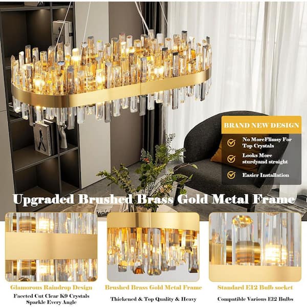 YUYI 52 in. 20-Light Gold Crystal Chandelier, Modern