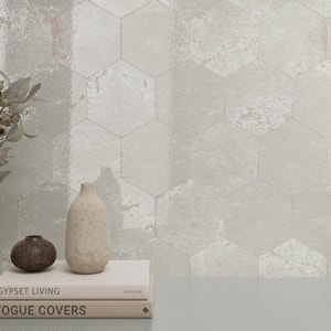 Alma Hexagon White 5.1 in. X 5.9 in. Polished Porcelain Stone Look Floor and Wall Tile (3.34 sq. ft./Case)