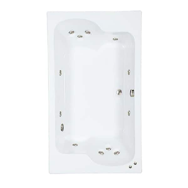 72 in. x 43 in. Acrylic Rectangular Drop-in Whirlpool Bathtub with Center Drain in Bone