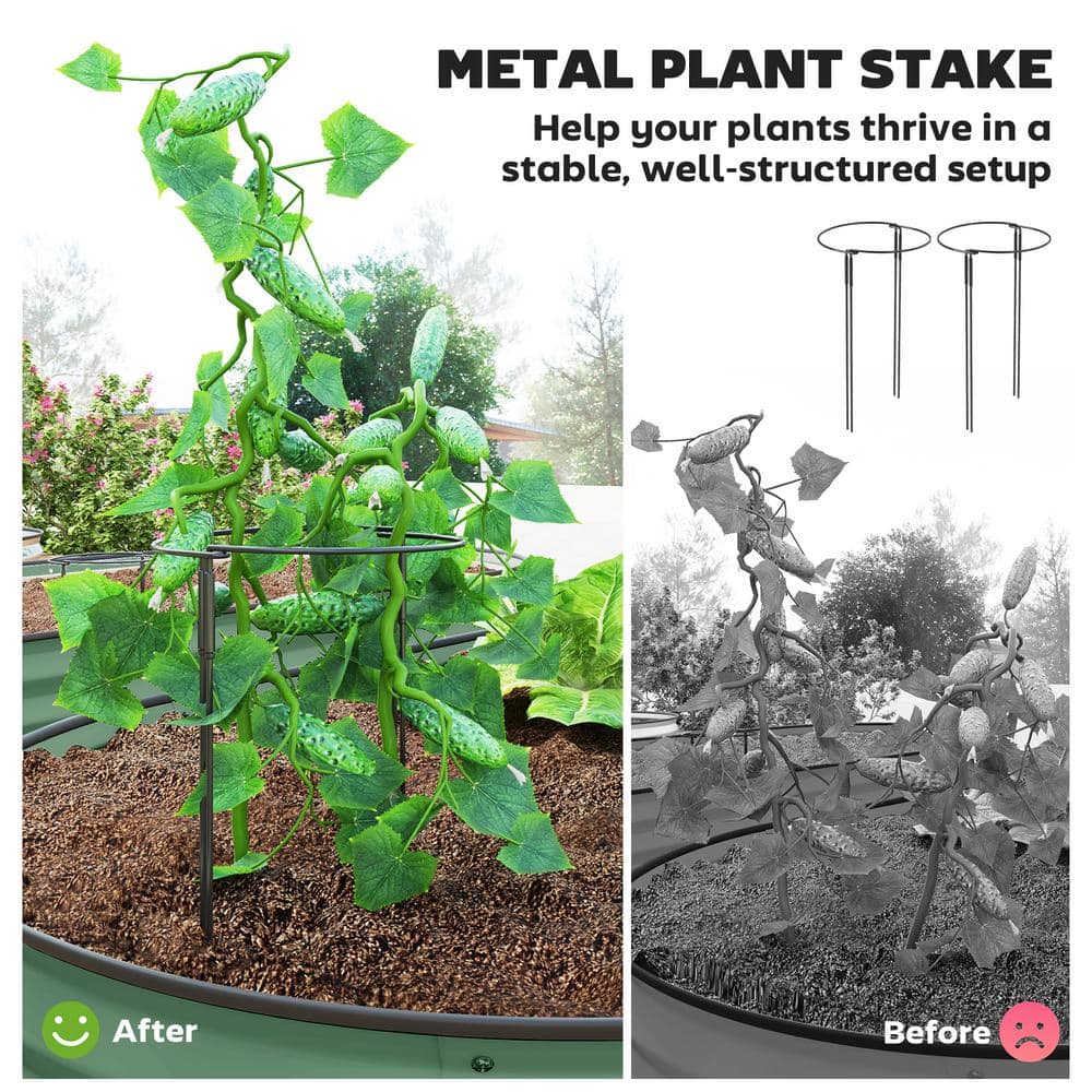 Green Galvanized Steel Raised Garden Bed Set with Metal Plant Stakes