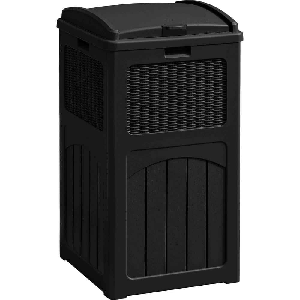 33 gal. Resin Black Outdoor Hideaway Patio Trash Can