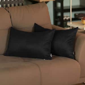 Decorative Farmhouse Black 12 in. x 20 in. Lumbar Solid Color Throw Pillow Set of 2