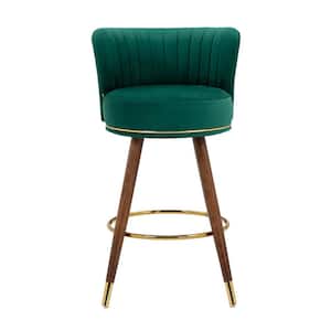 36 in. Upholstered Low Back Wood Counter Bar Stools with Emerald Velvet Seat (Set of 2)
