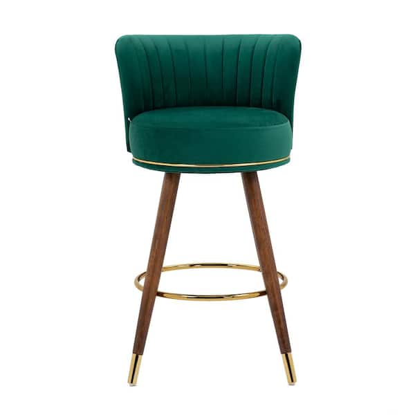 HOMEFUN 36 in. Upholstered Low Back Wood Counter Bar Stools with Emerald Velvet Seat (Set of 2)