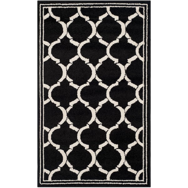SAFAVIEH Amherst Anthracite/Ivory Doormat 3 ft. x 5 ft. Geometric Interlace Area Rug