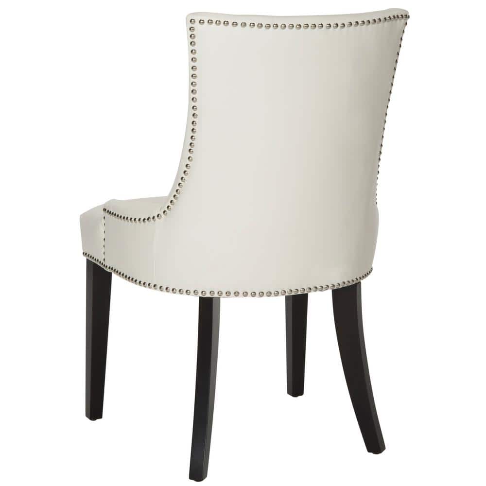 Elegant White Leather Upholstered Side Chair with Birch Wood Legs
